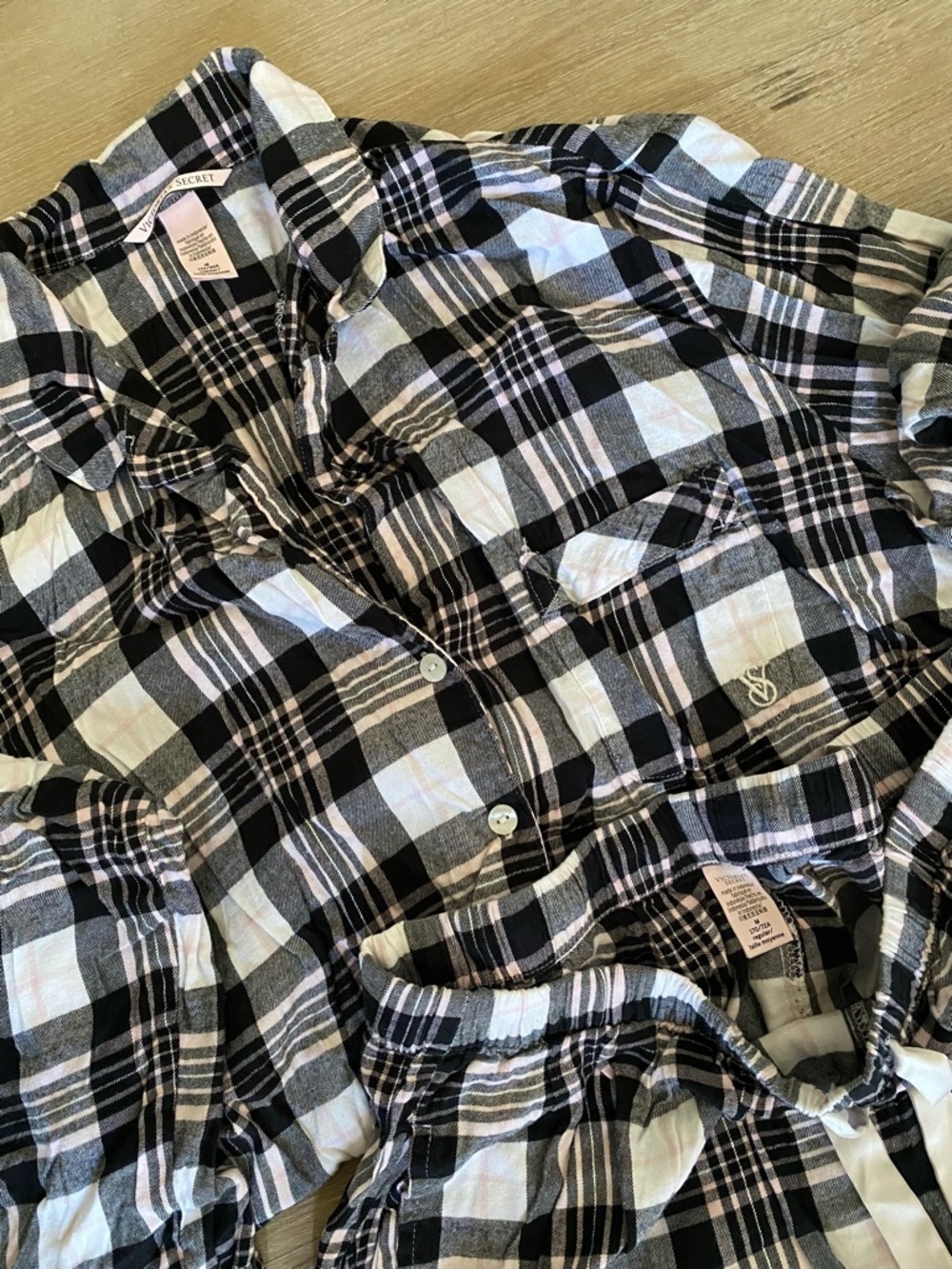 Victoria's Secret Black, White & Baby Pink  Plaid Pajama Set